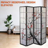 Legacy Decor 4-Panel Blossom Screen - Portable, Foldable Shoji Style Room Divider - Plum Blossom, Freestanding Room Privacy Dressing Screen - Temporary Wall Partition for Home, Office & Studio - Black Legacy Decor