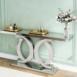 Silver Mirrored Console Table, Modern Luxury Rectangle Sofa Table with Diamond Glass Effects, Elegant Mirrored Furniture for Entryway, Hallway, Entrance (Extra Large) arbol manualidad