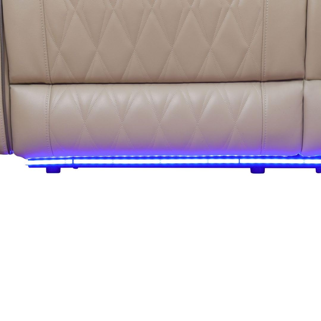 Power Leather Reclining Sofa with LED, Recliner Sectional Couch for Living Room, Reclining Couches with Reading lamp/Wireless Charging/Hide-Away Storage (Beige, Sectional) Pon Living Furniture Inc