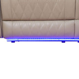 Power Leather Reclining Sofa with LED, Recliner Sectional Couch for Living Room, Reclining Couches with Reading lamp/Wireless Charging/Hide-Away Storage (Beige, Sectional) Pon Living Furniture Inc
