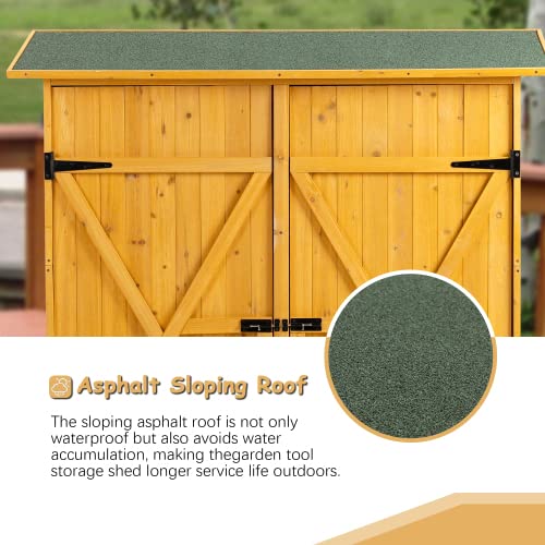 Outdoor Storage Cabinet- Garden Storage Shed- Lockable Wooden Storage Sheds Organizer for Home, Yard, Outdoor 56”L x 19.5”W x 64”H (Natural + Solid Wood) Anwick