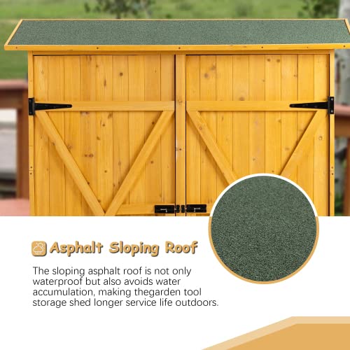 Outdoor Storage Cabinet- Garden Storage Shed- Lockable Wooden Storage Sheds Organizer for Home, Yard, Outdoor 56”L x 19.5”W x 64”H (Natural + Solid Wood)