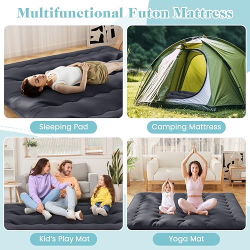 Giantex Japanese Floor Mattress, 4 Inch Futon Mattress with Washable Cover & Storage Bag, Foldable Roll up Mattress Tatami Mat, Portable Sleeping Pad for Camping, Dormitory, Black, King Giantex