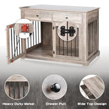 LEMBERI 44 Inch Large Dog Crate Furniture with 2 Storage Drawers, Wooden Dog Kennel Furniture as End Table, Decorative Pet Cage Dog House Indoor for Dogs LEMBERI