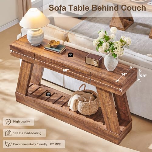 OKD 60" Farmhouse Entryway Table with Drawer, Narrow Long Console Table for Entryway, Console Tables with Storage(Reclaimed Barnwood) OKD