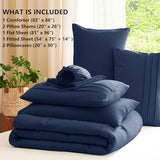 CozyLux Full Size Comforter Sets Navy Blue, 7 Pieces Soft Pinch Pleat Bed in a Bag Full Comforter Set with Sheets, Boho Bed Set with Down Alternative Comforter, Sheets, Pillowcases & Shams CozyLux