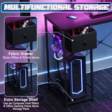 X-cosrack 33.5" Small Gaming Desk with LED Lights & Power Outlets, Compact Computer Desk with Monitor Stand & CPU Stand, Gamer Table with Storage Drawer, Side Hooks for Home Office, Bedroom, Black X-cosrack