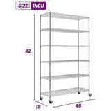 FDW 48"L×18"W×82"H Wire Shelving Unit Storage Cart Metal Shelf Rolling Utility Cart 2100Lbs Capacity with 6 Tier Casters Adjustable Layer Rack Strong Steel for Restaurant Garage Pantry Kitchen,Chrome FDW