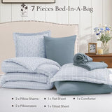 BLOOMHAVEN Queen Comforter Set - 7 Pieces Blue Gauze Muslin Bedding Sets for All Seasons, Lightweight Breathable Bed in a Bag Queen with Revesible Farmhouse Comforter, Sheets, Pillowcases & Shams BLOOMHAVEN