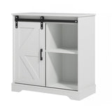 Panana Sliding Barn Door Buffet Sideboard Storage Cabinet Coffee Bar Kitchen Farmhouse Style (White) Panana