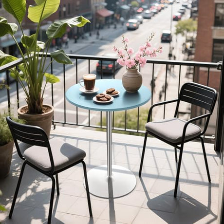 Athena Collection Round Bar Table 27.5"- 36" Height Adjustable Bistro Pub Table, Bar Height Cocktail Table with Swivel Top Metal Base, Tall Table for Home Bar Party Event, Blue Athena Collection