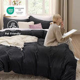 Bedsure Black Duvet Cover King Size - 3 Pieces Prewashed Cotton-Like Polyester Extra Soft Bedding Set, Includes 1 Duvet Cover 104x90 Inches with Zipper Closure & 2 Pillow Shams, Comforter Not Included Bedsure