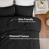 EXQ Home Waffle Comforter Queen Size - Super Soft Embossed Design Comforter Set 3 Pieces, Black 3D Diamond Pattern Bedding Set,Winter Warm Bed Set,1 Comforter with 2 Pillowcases EXQ Home