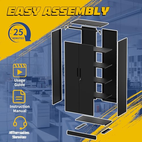 FLIXELIO Metal Storage Cabinet with Adjustable Shelves, 72" Steel Garage Storage Cabinets with Lock and 2 Door, Locking Tool Cabinet Utility Cabinets for Garage, Kitchen, Home Office, School, Shop FLIXELIO