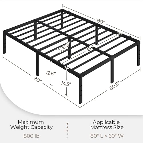 Yaheetech 14 Inch Tall Metal Bed Frame Queen Platform Bed Frame with Storage Space,Sturdy Slat Support,Easy Assembly,No Box Spring Needed,Black Yaheetech