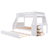Bellemave Twin Over Full Bunk Bed with Trundle, Desk, Storage Drawers & Shelf in White Bellemave