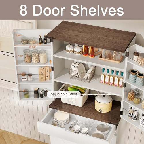 GRUSIGN 72" Kitchen Pantry Storage Cabinet with Doors and Shelves, Wood Farmhouse Pantry Storage with Barn Doors for Kitchen, Dining Room, Living Room GRUSIGN