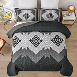 Dintszyayue Boho Quilt Set King Size 3 Pieces Black Grey Aztec Texture Bedspread Coverlet Set Bohemian Quilt Bedding Set Microfiber Lightweight Bed Cover for All Seasons 90"×103" Dintszyayue
