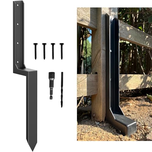 IRONBARBIE Thickened Fence Post Repair Kit, Steel Fence Post Stakes, Anchor Ground Spike for Fix Broken 4x4/6x6 Wood Fence Post Support (Thicker - WoodArtSupply