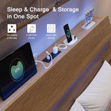 Einhomn Floating Bed Frame Full with Led Lights and Charging Station, Full Size Platform Bed Frame w/Storage Headboard, Heavy Slats Support, No Box Spring Needed, Noise Free, Easy Assembly, Walnut Einhomn