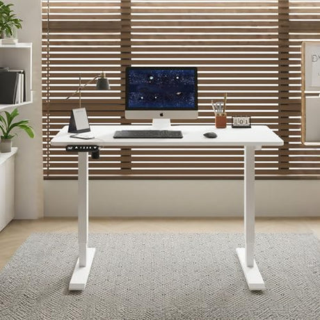 Banahomr 55 inch Motorized Standing Desk with Type-C Port, Wooden Standing Desk Adjustable Height with Controller, Electric Rising Desks for Home Office (White, 55 Inch) Banahomr