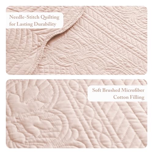 Madison Park Queen Quilt Set Damask Coverlet Set for Queen Size Bed, Cottage Oversized Quilt Set, Scallop Edge, All Season, Pre-washed Cotton-Filled Queen Size Quilt, Tuscany, Full/Queen Blush 3 Piece Madison Park