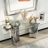Asday Silver and Glass Console Table, 60 Inch Sofa Table, Silver Rectangle Entryway Table with Polished Mirror Base for Living Room, Hallway Asday