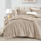 Homelike Moment Fluffy Comforter Set Queen Size, Beige Warm Fleece Comforter Full Size Bed Set for Winter 3 Piece Homelike Moment