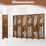 Giantex Boho Rustic Room Divider, 6 Panel Carved Leaf Folding Wood Screen, Fully Assembled, 67'' Freestanding Privacy Partition Decorative Wall, Foldable Room Separator for Bedroom, Brown Giantex