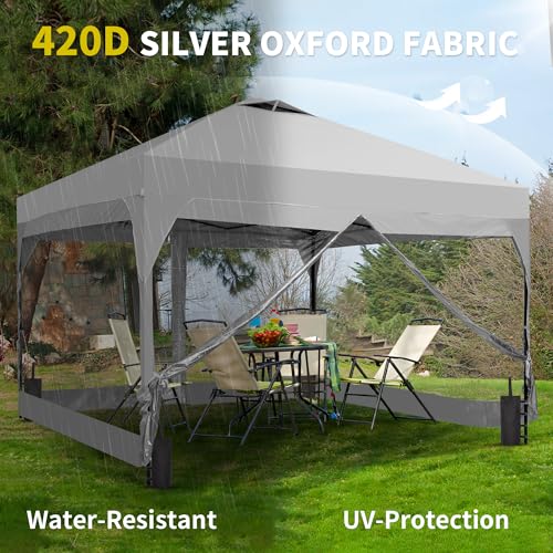 GDY 10x10FT Pop Up Canopy Tent with One Push Setup, Easy Setup Gazebo with 4 PVC Transparent Sidewalls for Events, Parties, Camping, White. GDY