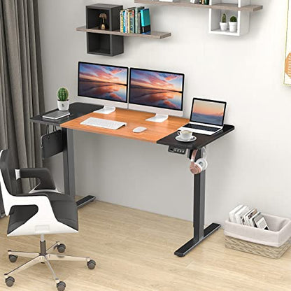 ERGOMAKER Electric Height Adjustable Standing Desk 140x60cm (55.1"x23.6"), Sit Stand Desk with Splicing Top for Home Office (Black Frame, Black & Cherry Desktop)