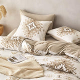 Wake In Cloud - Western Comforter Set, Boho Southwestern Rustic Farmhouse Style with Aztec Geometric Block Pattern, Soft Lightweight Bedding, 3 Pieces, Taupe Beige, Queen Size Wake In Cloud