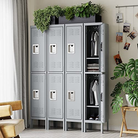 Letaya Storage Locker with Lock Door,Metal Storage Cabinet 4 Tier with Hook for Employees, School,Gym, Home,Office(2 Door-Gray) Letaya