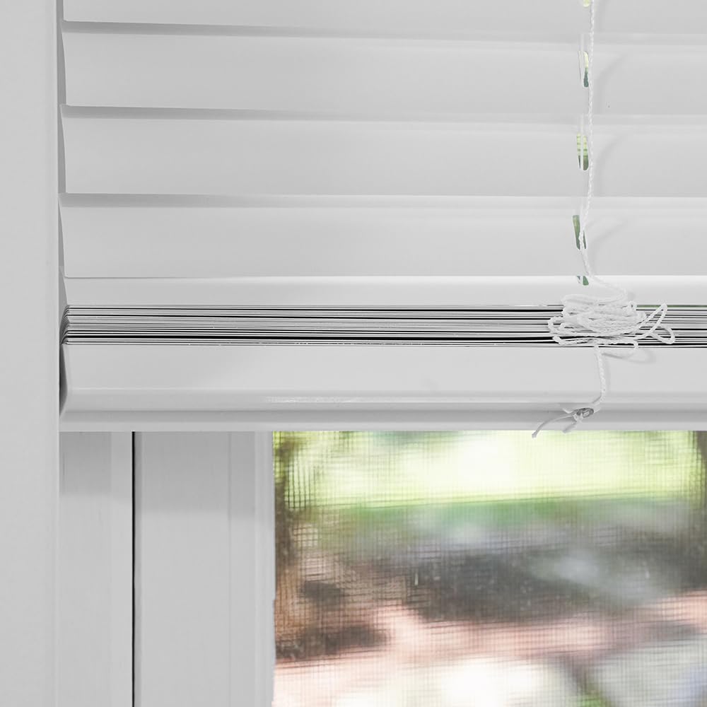 Cordless Room Darkening Mini Blinds for Indoor Windows - 32" W x 36" L - White, Over 1,400 Custom Sizes Starting at 9.97, 1" Vinyl Slats, Horizontal Window Blinds by Lumino Lumino