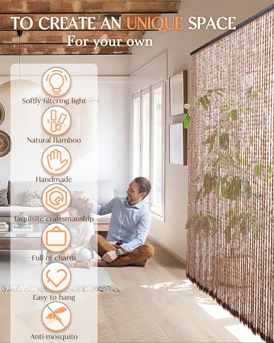 Erfolkerz 52 Strands Beaded Curtain for Doorways -35.4"x79"- Handmade Natural Beaded Curtains，Boho Doorway Wood and Bamboo Bead Curtain-As Insect Screen/Room Divider-Brown Erfolkerz