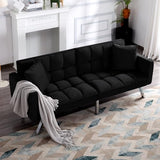 74" Futon Sofa Bed,Convertible Sleeper Couch with Adjustable Backrest and Pillows, Comfy Velvet Cloud Sofa Loveseat,Modern Loveseat for Living Room and Bedroom（Black） Jum Blueemo