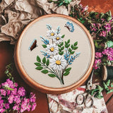 FONNUY Embroidery Kit for Beginners，Plants Flowers Pre-Stamped Pattern Kits for Adults with Hoop, Easy to Follow Needlework (Butterfly Flower)
