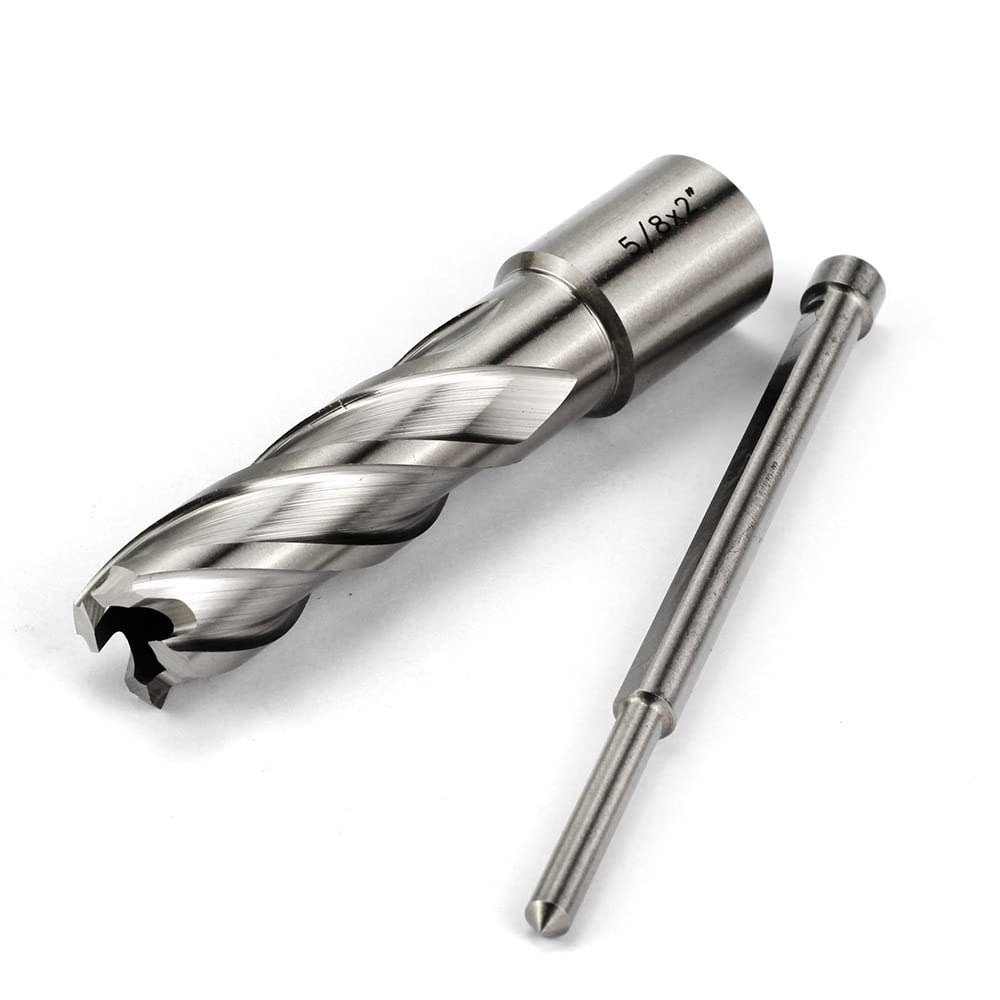 OSCARBIDE 5/8"x2" HSS Annular Cutter 5/8 inch Cutting Diameter 2 inch Depth of Cut,3/4 inch Weldon Shank 2 Flat Mag Drill Bit with Pilot Pin for Magnetic Drill Press,1 Piece OSCARBIDE