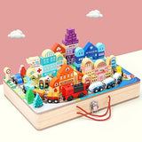 Wooden Building Blocks Set, Electric Train City Construction Stacking Blocks Preschool Learning Educational Toys,Toddler Toys for 3+ Year Old Boy and Migargle