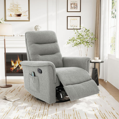 Manual Recliner Chair With 8-Point Massage and Swivel Function HouseOfZazla