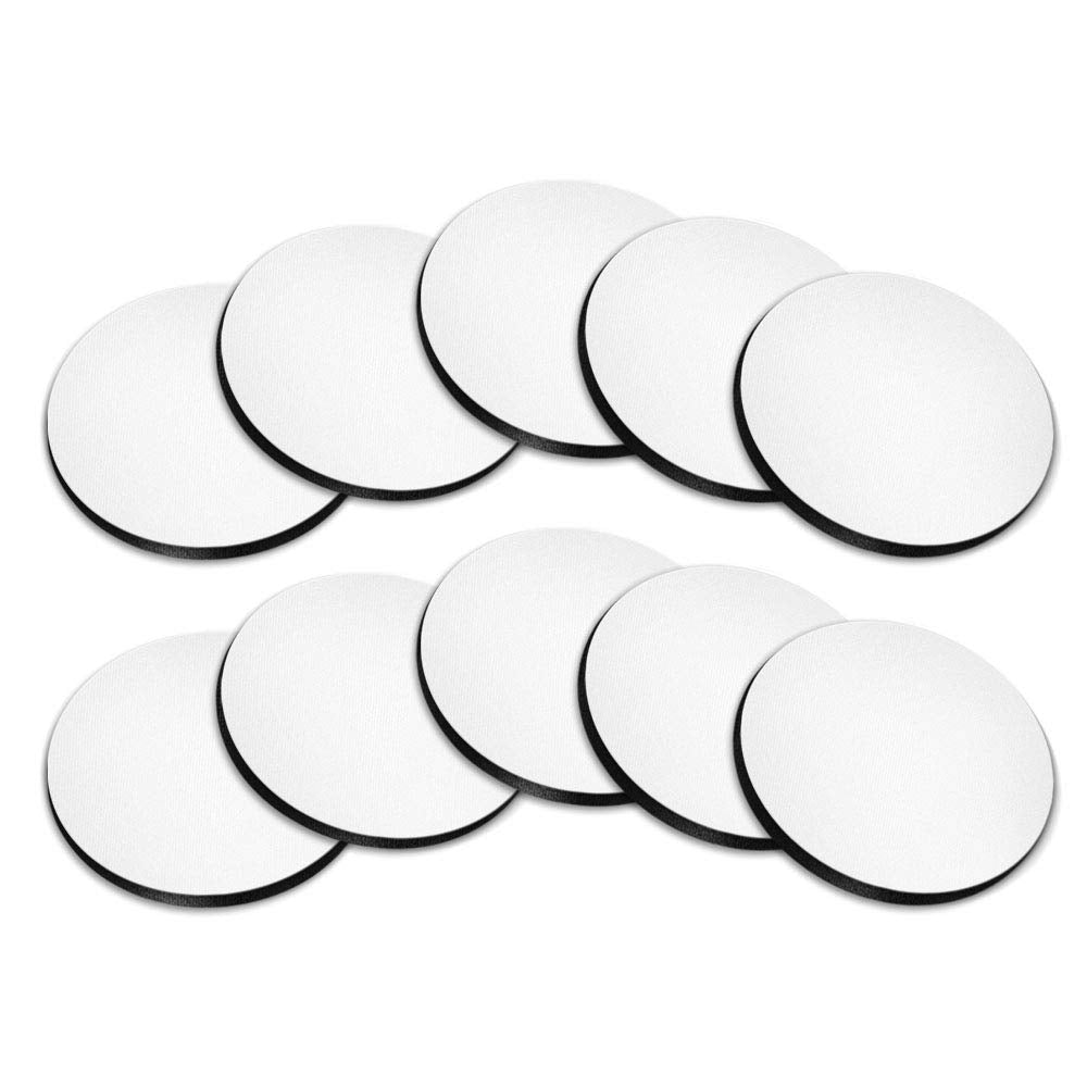 WIRESTER White Absorbent Round Fabric Felt Neoprene Sublimation Blank Car Coasters for Drinks (2.87 inches), 10 pcs Set