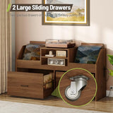 STHYTON Large Record Player Stand with Charging Station & 2 Sliding Drawers, Record Storage Cabinet with Vinyl Storage Hold Up to 500+ Album, Mid Century Turntable Stand for Living Room, Music Room STHYTON