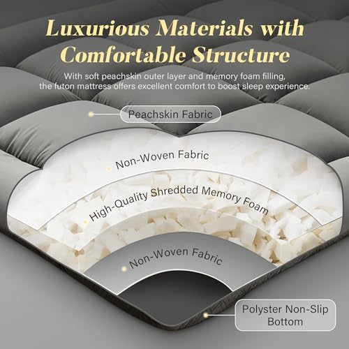 DOWNSTORIA Japanese Floor Mattress, Foldable Futon Mattress Tatami Mat with Handle, Roll Up Dormitory Sleeping Pad for Camping, Guestroom Bed, Twin Size, Grey DOWNSTORIA