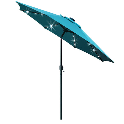 Sunnyglade 9' Solar LED Lighted Patio Umbrella with 8 Ribs/Tilt Adjustment and Crank Lift System (Teal Blue)
