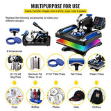 VEVOR Heat Press Machine for T-Shirts - 8 in 1 Heat Press Sublimation Machine with 360° Rotation/Dual-Tube Heating, 12 x 15 Swing Away Heat Press for DIY T-Shirts/Cap/Mugs/Heat Transfer Projects,Blue VEVOR