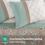 510 DESIGN Luxe Quilted Comforter Set Modern Transitional Design, All Season Down Alternative Warm Bedding Matching Shams, Bedskirt, Decorative Pillow, King, Shawnee Scrollwork Seafoam 510 DESIGN