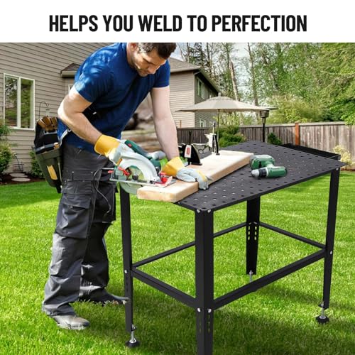 Heavy Duty Welding Table, 36"x24" Metal Workbench with 5/8" Tool Holes & Adjustable Legs, 1500lb Capacity Steel Fabrication Table for Welding, Sawing, Auto Repair Festisoul