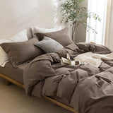 BDEAR Linen Feel Light Chocolate Brown Duvet Cover Queen Size 90'' L x 90'' W, Percale 100% Washed Cotton Duvet Cover with Zipper Closure Plus 2 Pillowcases, Oeko TEX Standard Certificated BDEAR