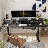 FEZIBO 63" Height Adjustable Electric Standing Desk with 4 Drawers, 63 x 24 Inch Table with Storage Shelf, Sit Stand Desk with Splice Board, Black Frame/Rustic Brown Top, 63 inch FEZIBO