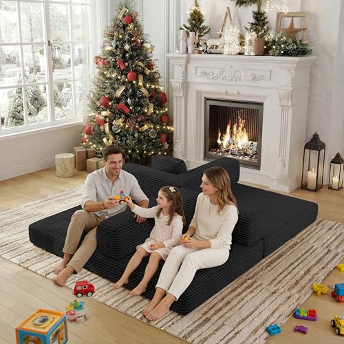 BSHOMGI 4 in 1 Futon Sofa Bed Queen Size - Foldable Convertible Sleeper Couch,Teddy Foam-Filled Compressed Couch Removable Corduroy Cover, Space Saving Sofas for Bedroom & Dorm (Black, 59” 2 Seat) BSHOMGI